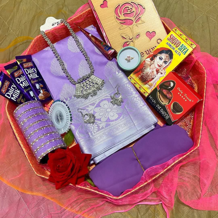 পাইপেল কালার শাড়ির প্রিমিয়াম কম্বো