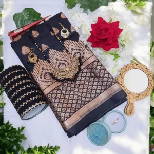 Black Katan Saree combo. কালো শাড়ির গিফট প্যাকেজ