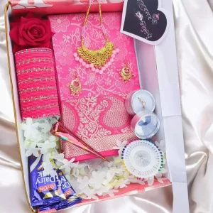 🌸 Pink Katan Shari Combo – গোলাপি কাতান শাড়ি সেট 👗💖