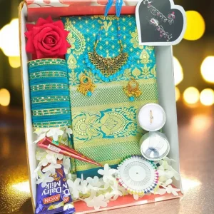 ✨ Sea Green Katan Shari Combo – সি গ্রিন কাতান শাড়ি ✨