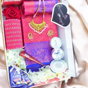 🎁 Red Katan Saree Gift Combo Package – রেড কাতান শাড়ি গিফট কম্বো 👗❤️